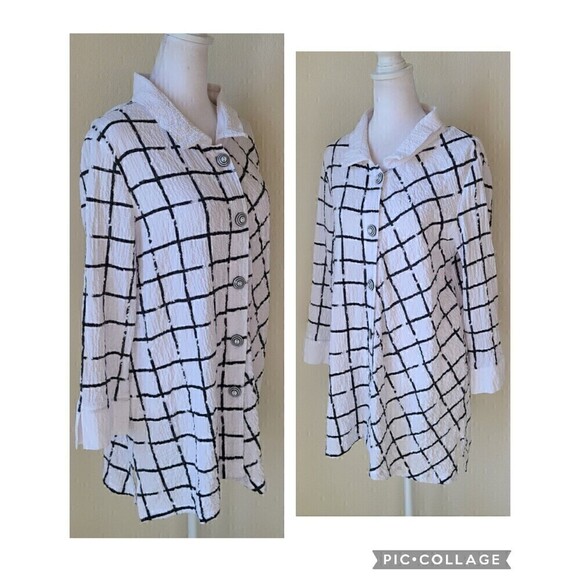 Ali Miles Art To Wear‎ Blouse Tunic Size Small Wire Collar Crinkle White Black - Picture 4 of 10